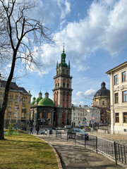 Old city Lviv architecture in the summer season. 