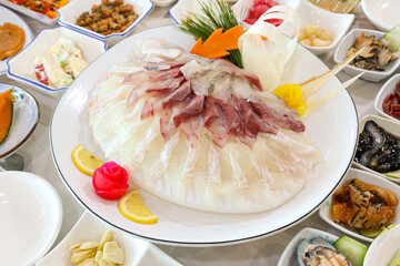 South Korea seafood raw fish sashimi - obrazy, fototapety, plakaty