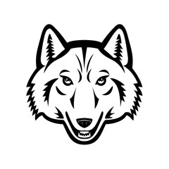 Head of Artic Wolf Front View Mascot Black and White