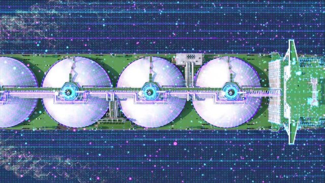 Beautiful 3D animation of a gas tanker with holographic elements. 3D render. Top view.