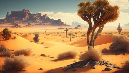 A desert scene with a cactus tree in the foreground 3d  gaming background generated ai