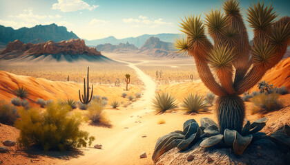 A desert scene with a cactus and rocks 3d gaming background generated ai