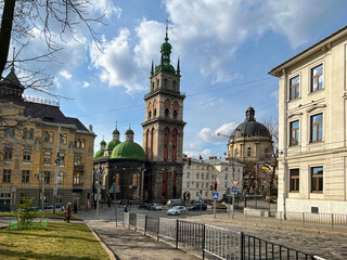 Old city Lviv architecture in the summer season. 