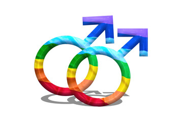 3D male symbols linked with the colours of the rainbow