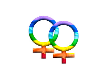 3D female symbols linked with rainbow colours