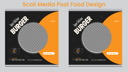 Food social media banner design template, vector illustration .Fresh pizza, burger , cake & pasta online sale promotion flyer or poster design . It is square size.