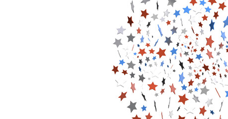 Stars - Red white blue shiny confetti stars on white background, isolate, tricolor concept,