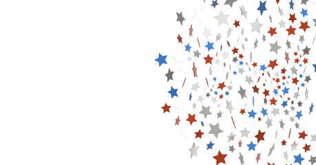 Stars - Red white blue shiny confetti stars on white background, isolate, tricolor concept,