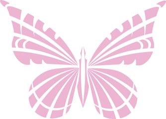 A pink butterfly with white wings is shown on a white background.