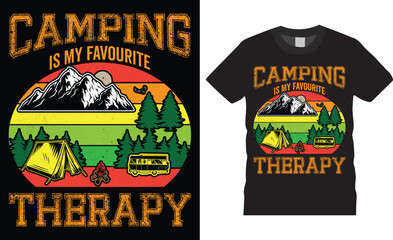 Camping Outdoor campfire t-shirt motivational quote premium tshirt design. nature Adventure t-shirts graphic designs typography vector template. camping is my favourite therapy