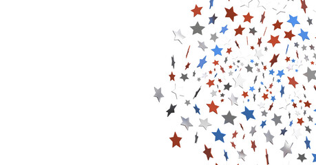 Stars - Red white blue shiny confetti stars on white background, isolate, tricolor concept,