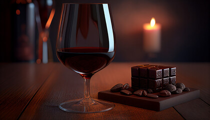 Red wine glass and chocolate, generative ai - 579814026
