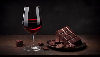 Red wine glass and chocolate, generative ai - 579814036