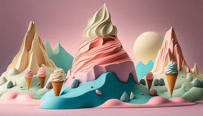 moutains of icecream, colored icecream fantasia, generative ai - 579814078