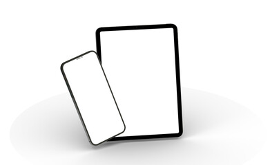 Fototapeta na wymiar Black tablet computer with blank screen, isolated on white background