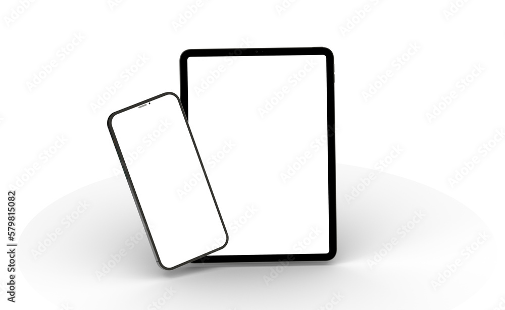 Aufkleber black tablet computer with blank screen, isolated on white background