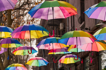 Fototapeta na wymiar Open beautiful umbrellas