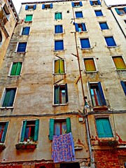 facade of a house in the Jewish quarter of Venice in Veneto, Italy