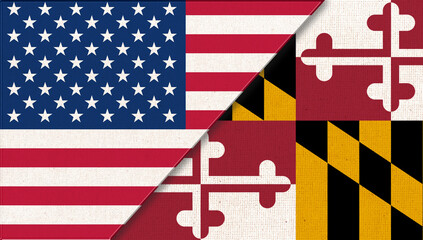 Flags of USA and Maryland. collaboration of USA and Maryland. Double flag