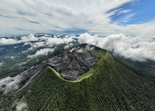 Aerial panoramic view of Ibu Volcano on Halmahera, Indonesia.