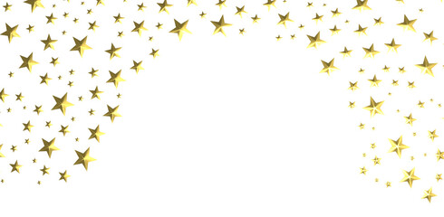 Banner with golden decoration. Festive border with falling glitter dust and stars.