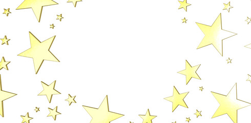 Banner with golden decoration. Festive border with falling glitter dust and stars.