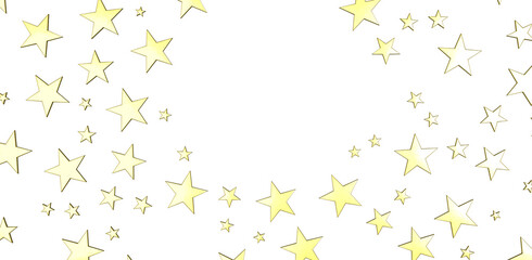 Banner with golden decoration. Festive border with falling glitter dust and stars.