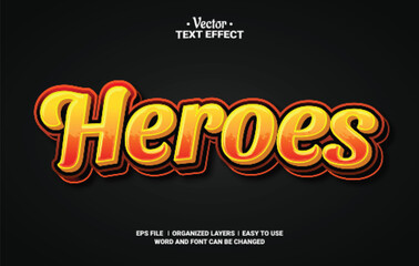 Fototapeta premium Heroes 3d Cartoon Style Editable Vector Text Effect.