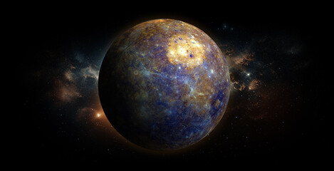 Mercury on space background. Elements of this image furnished by NASA.