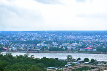 Panoramic landscape view of rishikesh uttarakhand, ganga river