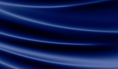 Abstract dark blue background. Silk satin. Navy blue color. Elegant background with space for design. Soft wavy folds.