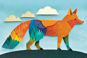 Colorful cute fox, surrealist abstract style illustration animals paint. Generative ai.