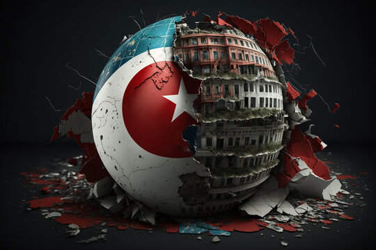 Concept of earthquake in Turkey. Cracked earth and Turkey flag. Generative ai.