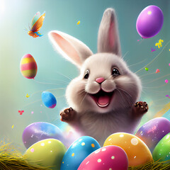 Fototapeta na wymiar Easter bunny with painted eggs