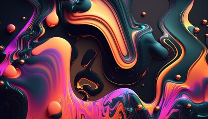 Obraz na płótnie Canvas Abstract neon liquid wavy background. Liquid art, marbling texture, digital illustration, neon wallpaper, wavy lines, liquid ripples.