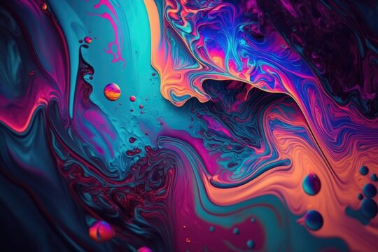 Abstract neon liquid wavy background. Liquid art, marbling texture, digital illustration, neon wallpaper, wavy lines, liquid ripples.