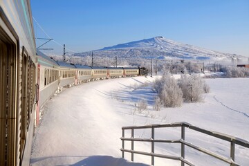Polar Express in Kiruna in winter scenery. Kiruna is city with iron ore mine. Sweden, Arctic...