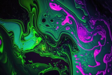 Obraz premium Abstract neon liquid wavy background. Liquid art, marbling texture, digital illustration, neon wallpaper, wavy lines, liquid ripples.
