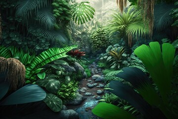 Fototapeta na wymiar tropical jungle scenery realistic very detailed Generative AI 2