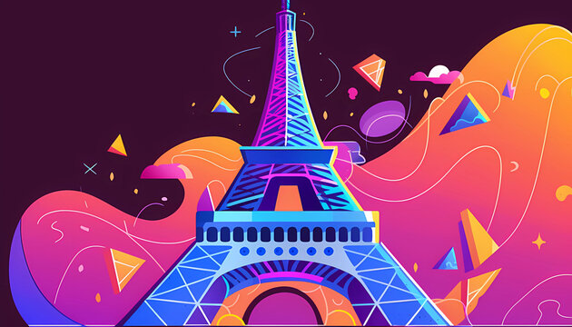 Geometric Drawing of An Eiffel Tower, Generative Ai