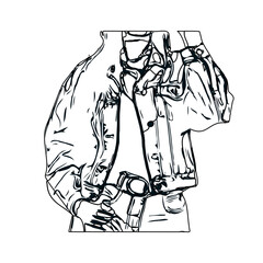 black and white sketch of jacket with transparent background