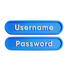 3d ilustrasi login interface blue username and password button case sensitivity