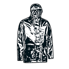 black and white sketch of jacket with transparent background