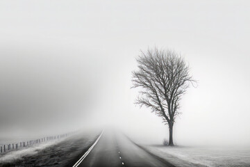 road in fog. Generative AI