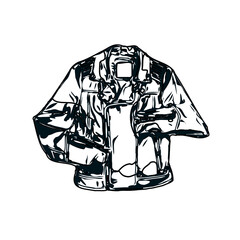black and white sketch of jacket with transparent background