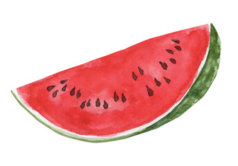 Watercolor watermelon slice with seeds hand drawn illustration isolated on whiite background