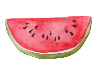 Watermelon slice hand drawn watercolor illustration isolated on white background.
