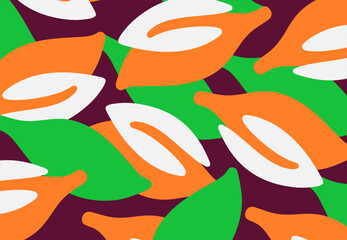 Obraz premium colorful pattern of vibrant leaves. leaf background. textile print in brown, orange, white and green