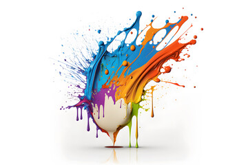 Colorful paint splashes isolated on white background. Generative AI technology. Abstract background. 