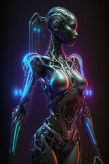Obraz na płótnie Canvas bela androide robô feminina sexy com luzes neon 